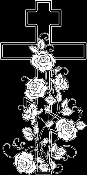 Розы на кресте - картинки для гравировки